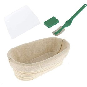 Cestino da Lievitazione Ovale per Pane 25 x 15 x 8 cm, Cesto Lievitazione Pan in Rattan Naturale con Tela di Lino, Raschietto Pa
