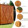 Outsunny Casetta da Giardino con Uno Sgabello e 2 Ripiani, Capanno in Legno Porta Attrezzi da Esterno, 140x75x160cm