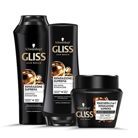 Schwarzkopf Gliss, Linea Riparazione Suprema, Confezione con Shampoo, Balsamo e Maschera 2in1, Riparazione Intensa per Capelli D