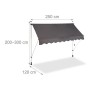 Relaxdays 10023701_832 Tenda da Sole per Balcone a Manovella Regolabile Resistente agli UV Poliestere Larghezza 250 cm Grigio