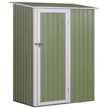 Outsunny Capanno Casetta Porta Attrezzi da Giardino in Acciaio 1 Porta con Chiavistello, 143 x89x186cm, Verde Chiaro