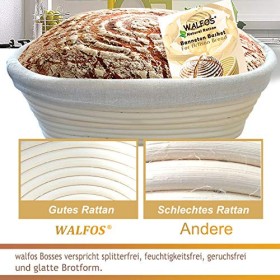 Walfos - Set da basket ovale da 10 pollici, in stile francese, con raschietto e rivestimento in lino, ideale per pasticceri dome