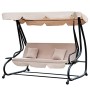 Outsunny Dondolo da Giardino 3 Posti Convertibile in Letto a Dondolo, Tetto e Struttura in Acciaio, 200x120x164cm Beige