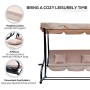 Outsunny Dondolo da Giardino 3 Posti Convertibile in Letto a Dondolo, Tetto e Struttura in Acciaio, 200x120x164cm Beige