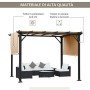 Outsunny Pergola Gazebo da Giardino in Acciaio con Tende Regolabili 305x305x220cm, Marrone Chiaro