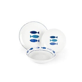 Excelsa Ocean Servizio Piatti 18 Pezzi, Porcellana, Bianco/Azzurro