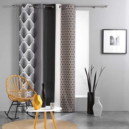 DOUCEUR D'INTERIEUR Morbida Tenda con Occhielli, 140 x 260 cm, in Poliestere Galileo Nero
