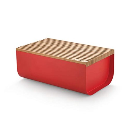 Alessi Mattina BG03 R Cassetta per Pane, Acciaio Colorato con Resina Epossidica, Legno di Bambù, Rosso