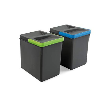 Emuca Pattumiera per Raccolta differenziata per Base intagliata, Set di 2 bidoni Altezza 216 mm con capacità 6 Litri, Grigio, H