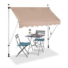 Relaxdays Tenda da Sole, Protezione per Il Balcone, Regolabile, Senza Forare, a Manovella, 200 cm di Larghezza, Beige, 200 x 120