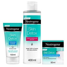 Neutrogena Skin Detox 3 Step Routine, Acqua Micellare a Tripla Azione, Esfoliante, Crema Idratante a Doppia Azione, Combatte il 