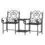 Outsunny Panchina da Giardino 2 Posti con Tavolino e Foro per Ombrellone, Arredamento da Esterno retrò 160x61x96cm Nero