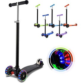 Hikole Monopattino per bambini con 3 ruote, altezza regolabile, per bambini e bambine, 3 – 12, luce LED lampeggiante, ruote in
