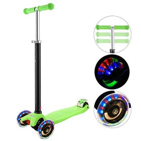 Hikole Monopattino per bambini con 3 ruote, altezza regolabile, per bambini e bambine, 3 – 12, luce LED lampeggiante, ruote in