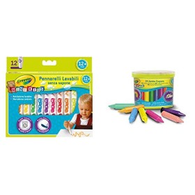 Crayola Mini Kids Pennarelli Super Lavabili A Punta Tonda, Per Asilo E Tempo Libero, 12 Colori & Mini Kids Maxi Pastelli A Cera 