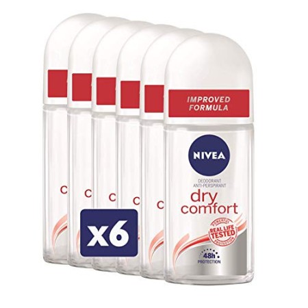 Nivea Dry Comfort Deodorante Roll-On, in Confezione da 6 x 50 ml, Antitraspirante, con Formula Dual Active con Doppio Anti-Trasp