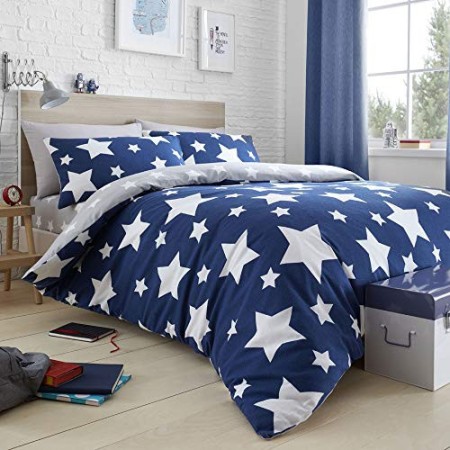 Bedlam - Stelle - Set copripiumino in cotone spazzolato - Blu - Singolo