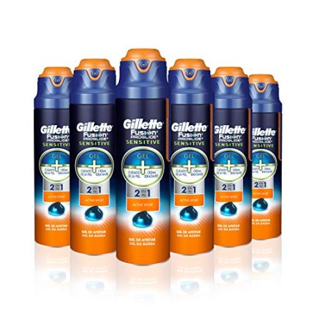 Gillette 2 in 1 Gel da Barba Sport Active Per Una Rasatura Liscia e Confortevole, Maxi Formato da 6 x 170 ml
