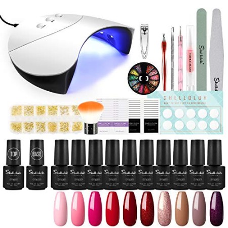 Shelloloh Set di 10 smalti in gel UV per nail art, 36 W, UV + LED, per nail art