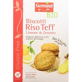 Germinal Bio Biscotti Riso Teff Limone e zenzero- 8 confezioni da 250 gr - 2000 gr, Senza glutine
