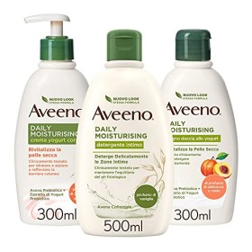 Aveeno, Daily Moisturising allo Yogurt set routine, crema corpo idratante, bagno doccia con Profumo di Miele e Albicocca - 1300 