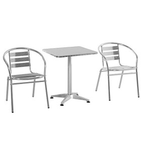 Outsunny Set Tavolino e Sedie da Giardino da 3 Pezzi, Arredamento da Giardino in Alluminio e Acciaio Inox, Argento