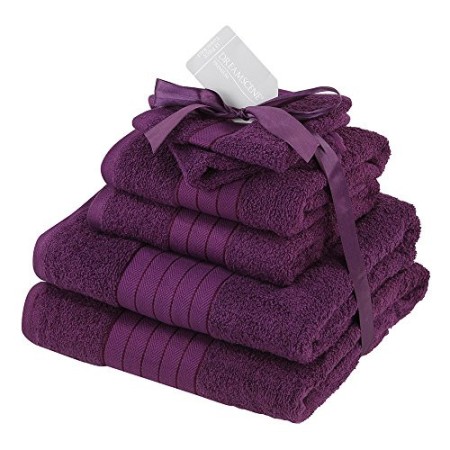 Dreamscene - Asciugamani da Bagno Super Morbidi, 100% Cotone Egiziano, Viola, 6 Pezzi