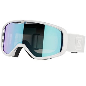 SALOMON AKSIUM, Maschera da Sci Unisex Adulto, Bianco/Universal Mid Blue, S/M