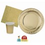 Ciao-Kit Party Tavola Oro persone (94 pezzi: 30 piatti Ø23cm, 24 bicchieri plastica 200ml, 40 tovaglioli carta 33x33cm), Single