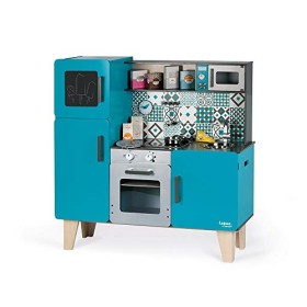 Janod- Maxi Legno Lagoon Cucina Giocattolo con Frigo, Forno e Microonde, Gioco di Emulazione e Abilità, 15 Accessori Inclusi, A