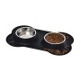 AmazonBasics - Set con due ciotole e base in silicone, a forma di osso, per animali domestici, colore: nero