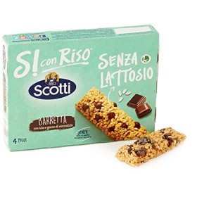 Si con Riso - Barrette Cereali con Riso e Gocce di Cioccolato Senza Lattosio - Snack Senza Olio di Palma - 4 Barrette