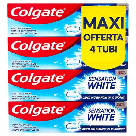 Colgate Dentifricio Sbiancante Sensation White, Denti Più Bianchi In 10 Giorni, Testato Clinicamente - 4 Confezioni da 75 ml