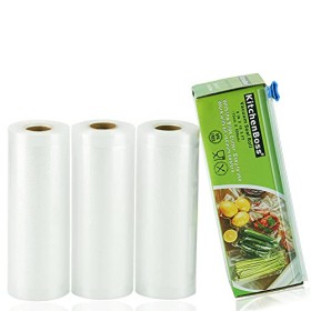 KitchenBoss Sacchetti Sottovuoto per Alimenti,3 rotoli 15x500cm,15 M,(Non più forbici) Rotoli Sacchetti goffrati,per Conservazi