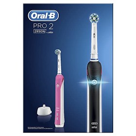 Oral-B PRO 2 2950N CrossAction Spazzolino Elettrico Ricaricabile con 2 Manici Connessi, di cui 1 Rosa e 1 Nero, 2 Testine di Ri