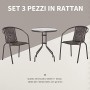 Outsunny Set Tavolo Pieghevole e 2 Sedie da Giardino in Acciaio e Rattan PE, Arredamento da Esterno da 3 Pezzi Marrone