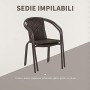 Outsunny Set Tavolo Pieghevole e 2 Sedie da Giardino in Acciaio e Rattan PE, Arredamento da Esterno da 3 Pezzi Marrone