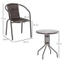 Outsunny Set Tavolo Pieghevole e 2 Sedie da Giardino in Acciaio e Rattan PE, Arredamento da Esterno da 3 Pezzi Marrone