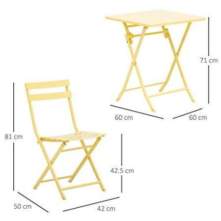 Outsunny Set Tavolo e Sedie da Giardino ed Esterno in Metallo Giallo, Set da 3 Pezzi Pieghevole e Salvaspazio