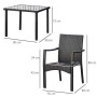 Outsunny Set 4 Sedie da Giardino e Tavolo con Ripiano in Vetro, Arredamento da Esterno in Rattan PE e Metallo, Nero