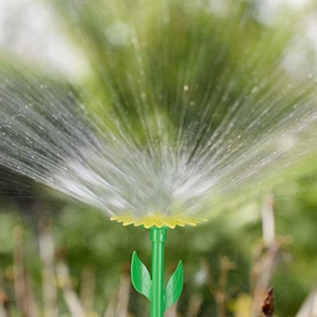 Relaxdays, Rosso/Giallo Set di 2 Irrigatori da Giardino a Forma di Fiore, con Paletto per Il Fissaggio, HxD: 34x10 cm, Confezion