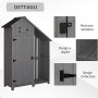 Outsunny Casetta Porta Attrezzi da Giardino in Legno di Abete Impermeabile con Ripiani e Legnaia, Grigia 129x51.5x180cm