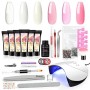 Shelloloh Kit Ricostruzione unghie, Poly Estensione Gel 6pz per Unghie Prolunga con 36W Unghia Lampada LED+UV con Base coat,Top 