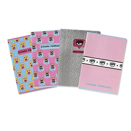 Maxi Quaderni Chiara Ferragni x Pigna, f.to A4, Assortimento Soggetti Mix Rosa /Azzurro, Confezione 5 Quaderni