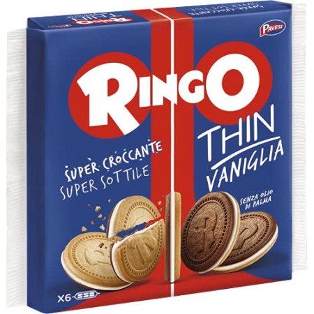 Pavesi Biscotti Ringo Thin Vaniglia, Snack per Merenda o Pausa Studio, Senza Olio di Palma, Confezione da 234 g