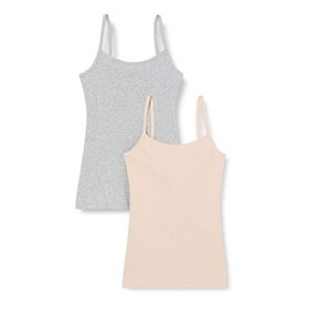 Marchio Amazon - Iris & Lilly Canotta Donna, Pacco da 2, Multicolore (Marl/Rose Smoke), M, Label: M