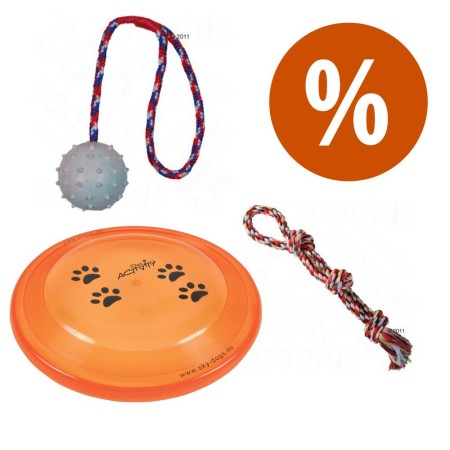 Set giochi Estate Trixie: doppia corda, frisbee e palla in gomma - Set giochi Estate Trixie (3 pezzi)