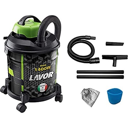 LAVOR JOKER 1400 S Aspiratore Solidi e Liquidi, Capacità Vano Raccolta 20 l, Serbatoio in Metallo, 18 kPa, 1400 Watt max, Tubo 