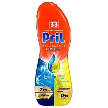 Pril Gold Gel lavastoviglie Sciogli Grasso Limone & Lime, Detersivo lavastoviglie con sgrassatore attivo, 33 lavaggi, 1 Pezzo