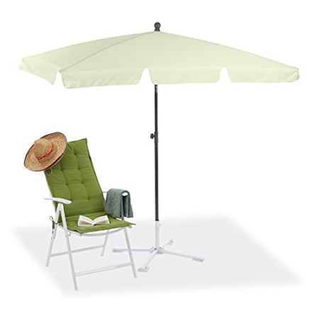 Relaxdays 10023227_49 Ombrellone Spiaggia, Mare, Giardino, Balcone, Rettangolare, 200 x 120 cm, Inclinabile, Bianco